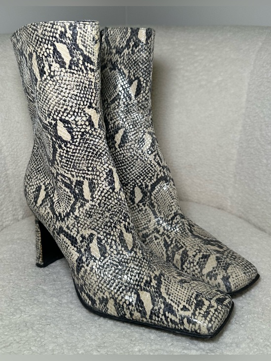 Sacha London Shoes - Snakeskin Print Ankle Boots Square Toe Heels Bohemian Festival Indie Bratz Club